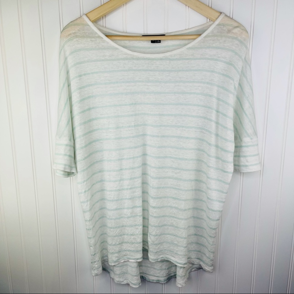 Vince Linen White Green Striped Dolman Top Medium